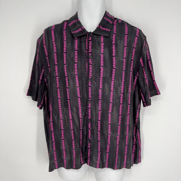 Homme + Femme NEW Striped Logo Camp Shirt Mens Sz M Black Purple Short Sleeve - Picture 1 of 8